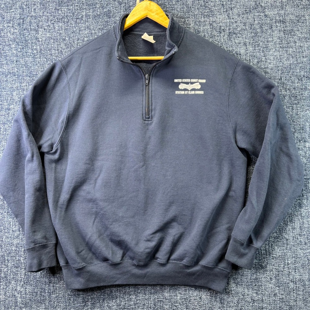 Port & Company Pullover Mens Large Navy Blue Fleece Quarter Zip US Coast Guard
